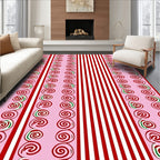 Pink Swirl Candy Striped Layout Rug