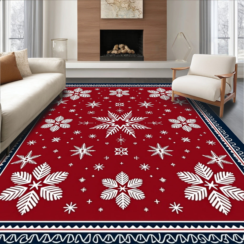 Deep Red Snowflake Scatter Rug