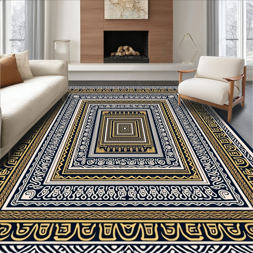 Geometric Ivory Gold Concentric Frames Rug