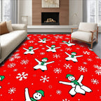 Red Festive Snowman Snowflake Arrangement Rug