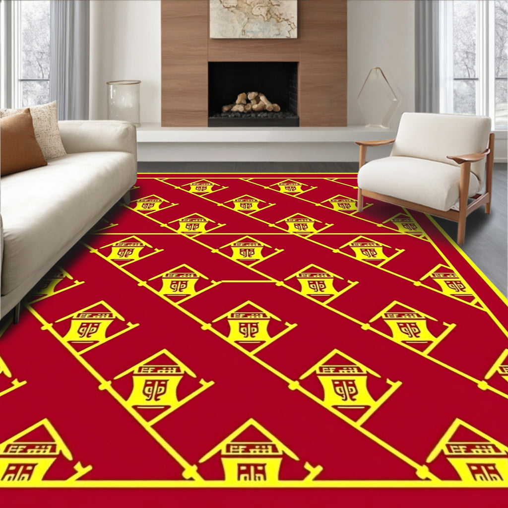 Crimson and Gold Lantern Motif Rug