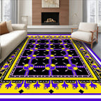Bold Yellow Blue Geometric Sunburst Rug