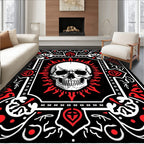 Bold Skull Red Fire Tribal Frame Rug
