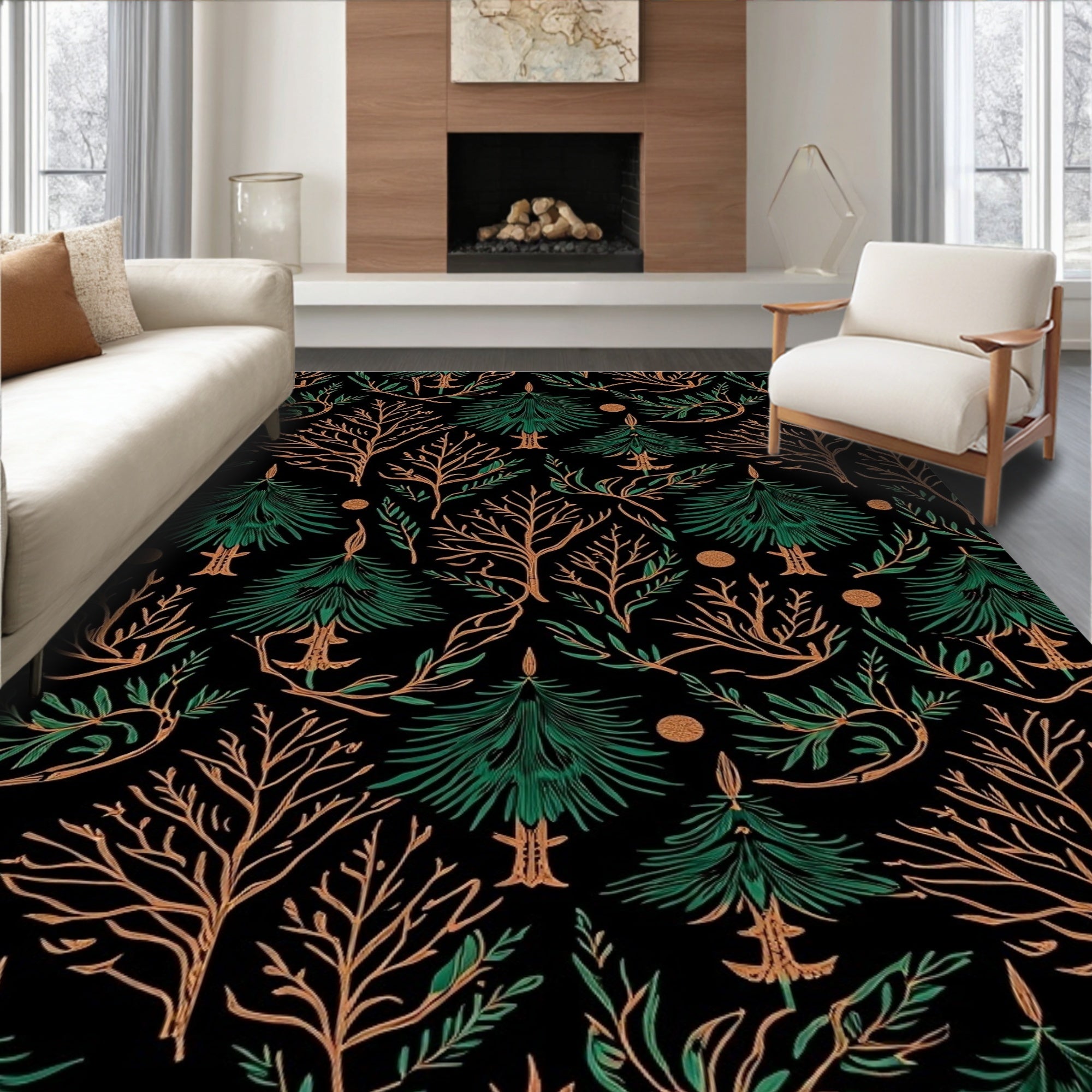 Dark Verdant Pine Woodland Repeating Rug