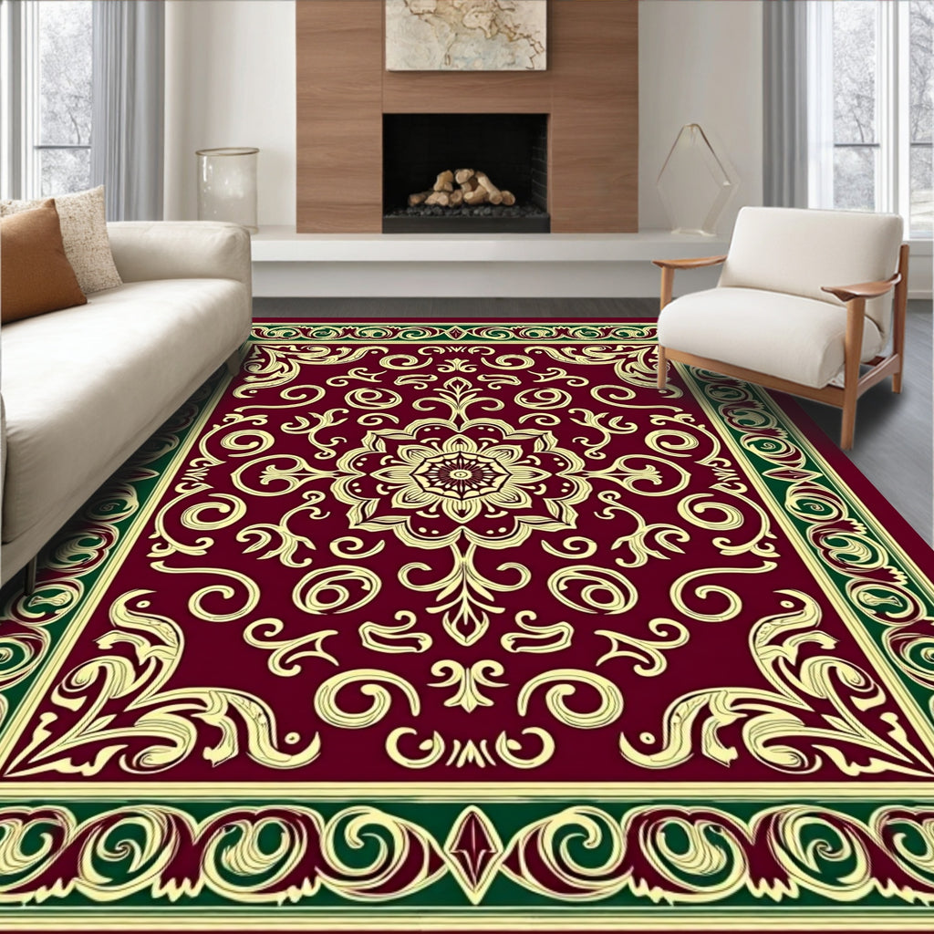 Ornate Maroon Floral Medallion Rug