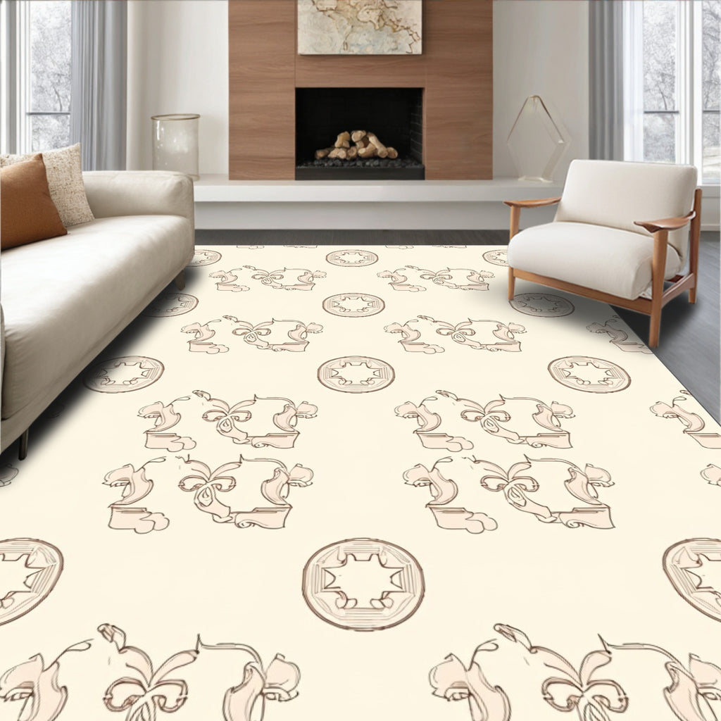Beige Rococo Cartouche Floral Rug