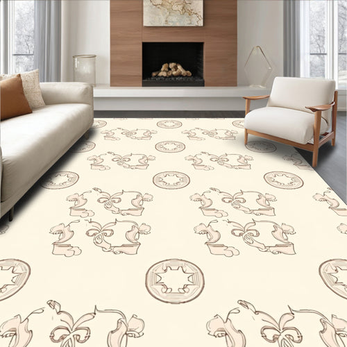 Beige Rococo Cartouche Floral Rug
