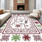 Corgi Snowflakes Red Green Border Rug