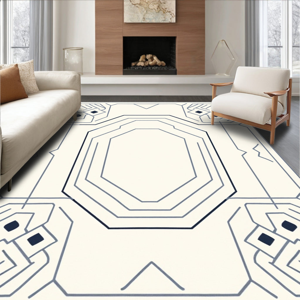 Modern Geometric Gray Linear Octagon Rug
