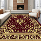 Rich Crimson Golden Floral Border Rug