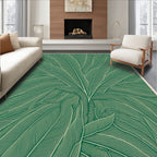 Green Tropical Leaf Line Art Rug