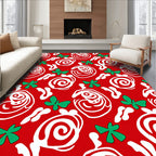 Vivid Red White Green Abstract Swirls Rug