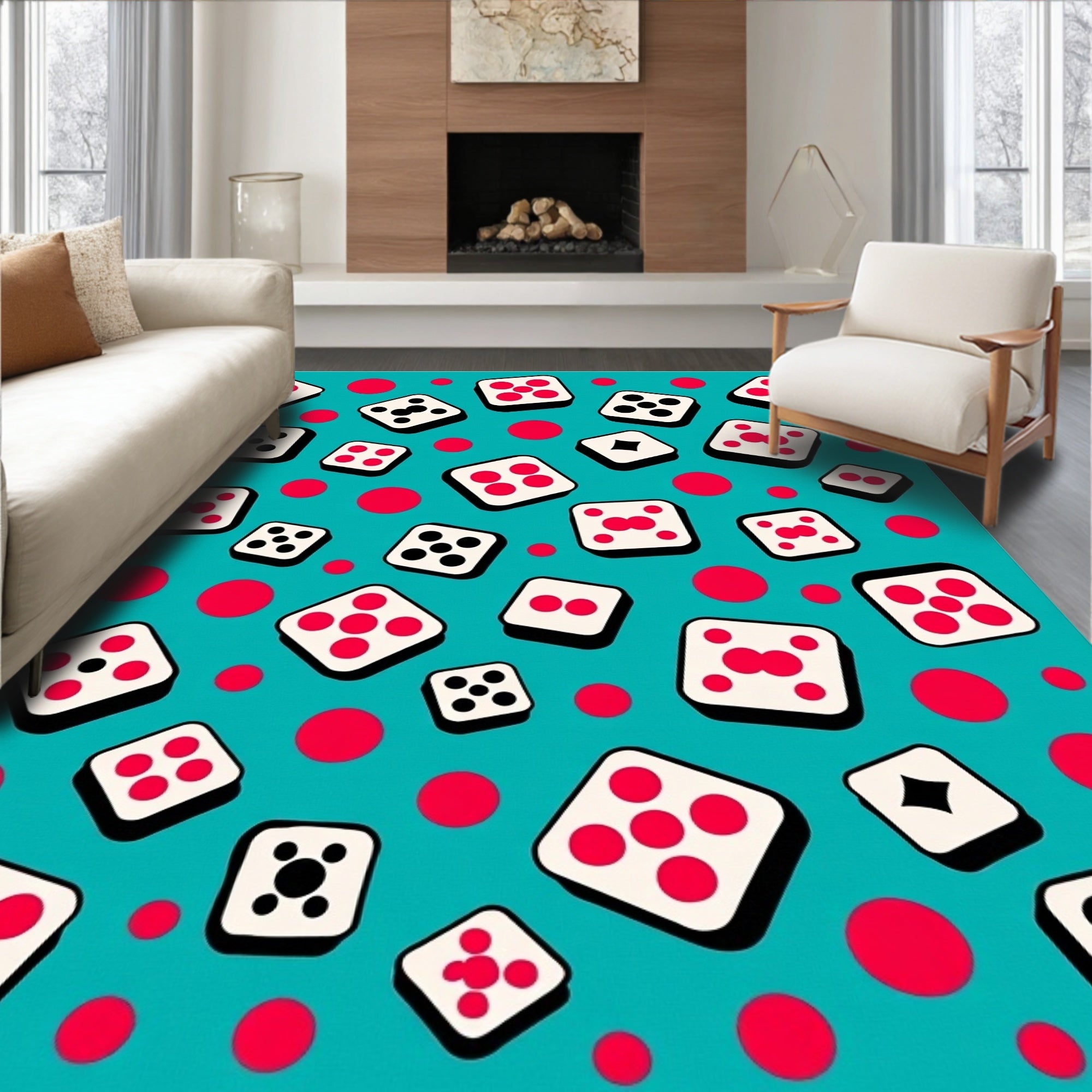 Teal Red Dice Scatter Rug