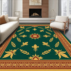 Deep Green Gold Leaf Border Rug