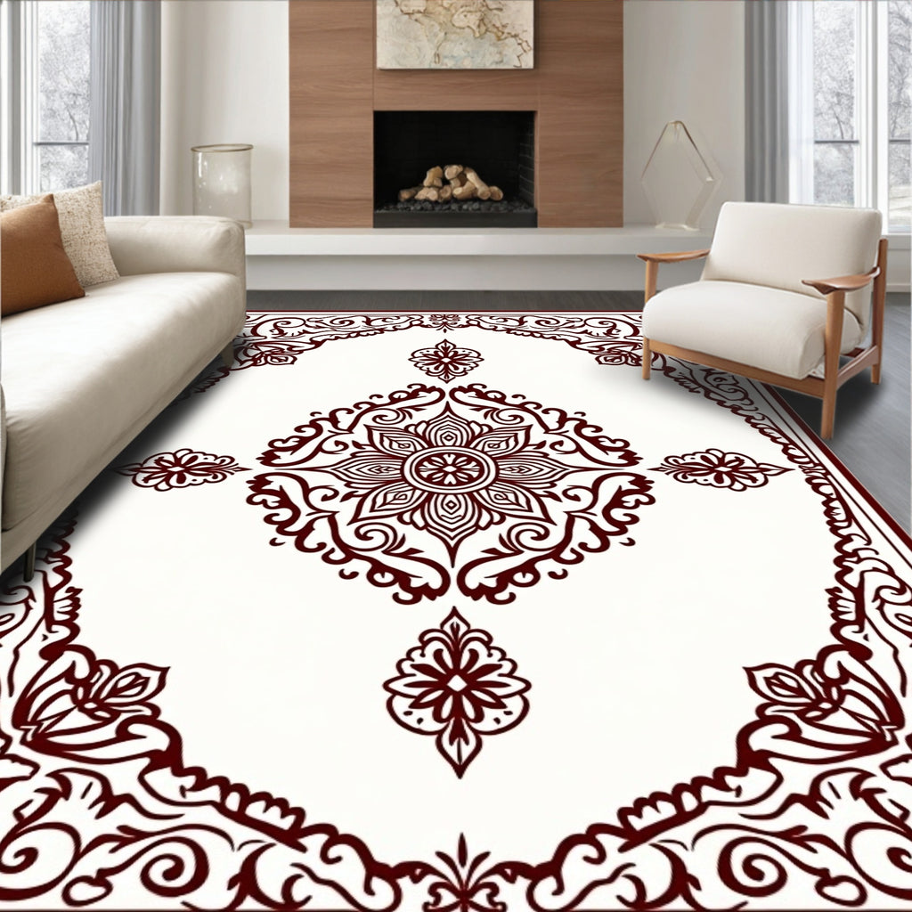 Ornate Crimson Floral Medallion Rug