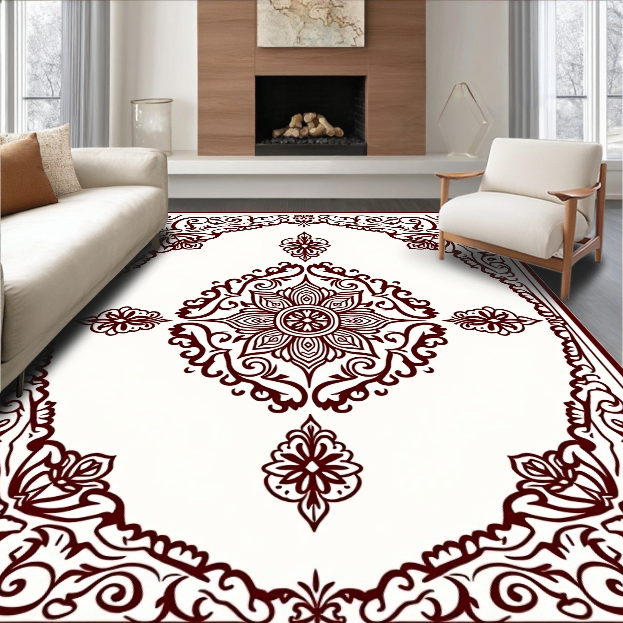 Ornate Crimson Floral Medallion Rug