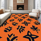 Orange and Navy Abstract Floral Shapes Rug