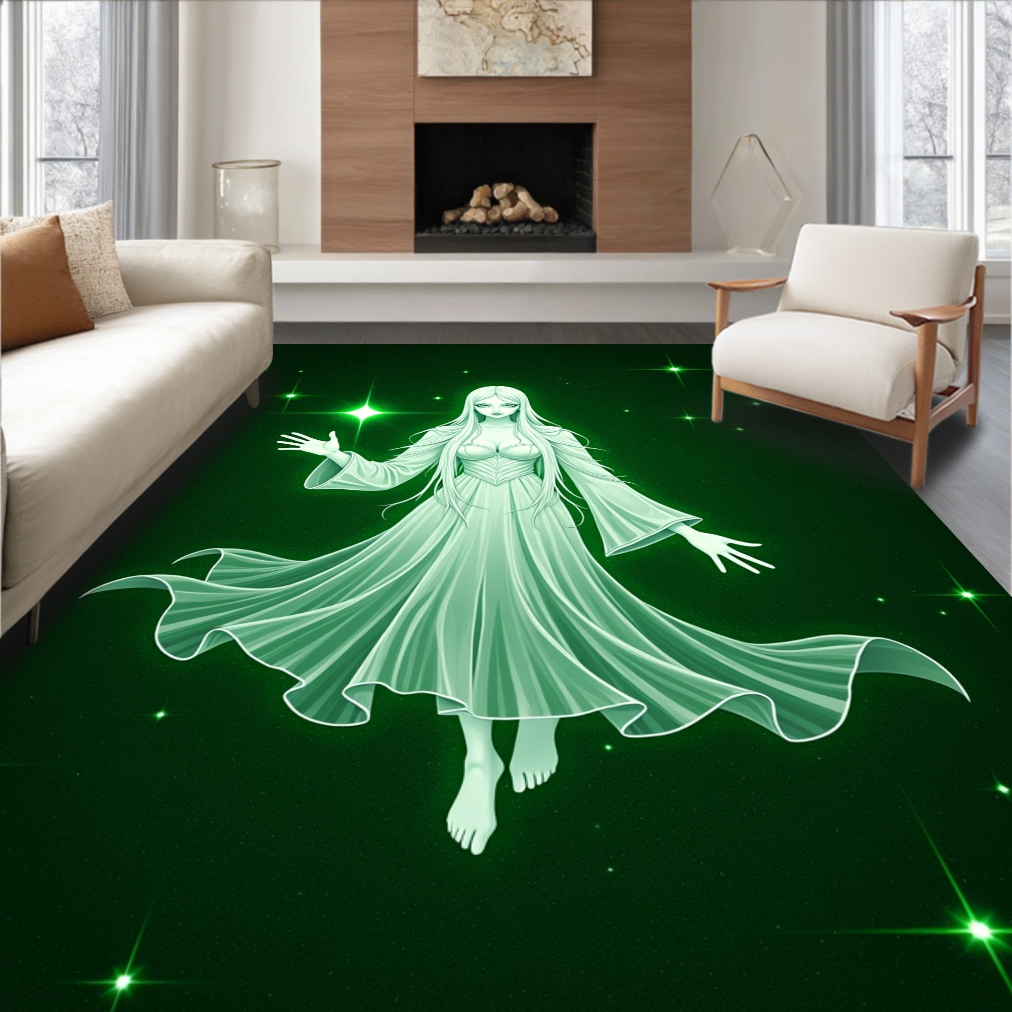 Ethereal Green Celestial Being Rug