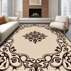 Cream Brown Floral Scroll Medallion Rug