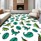 Turquoise Green Dinosaur Leaves Whimsical Rug
