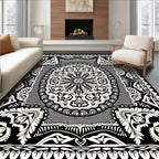 Monochromatic Ornate Floral Medallion Rug