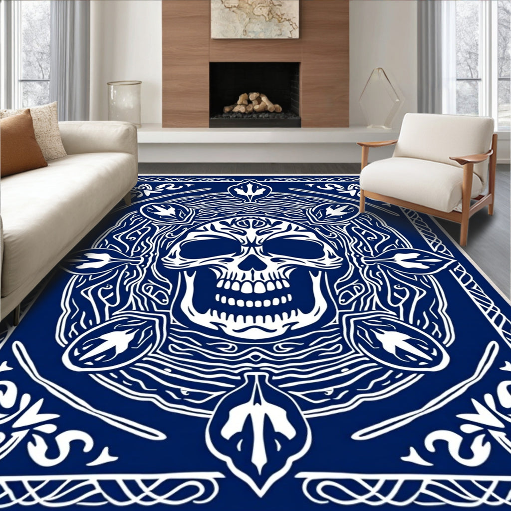 Bold Indigo Skull Mandala Rug