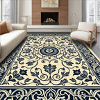 Vintage Navy Floral Bordered Rug