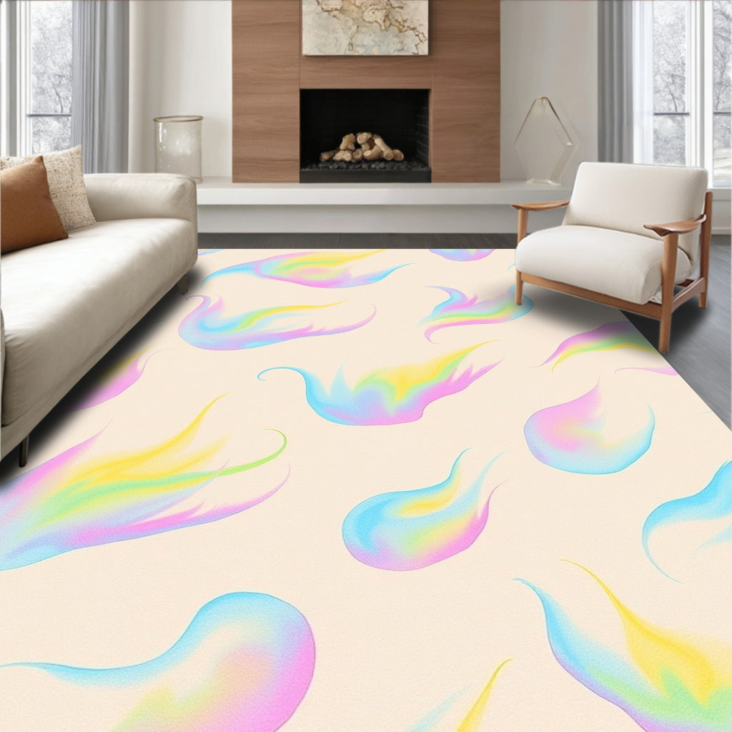 Holographic Pastel Flame Abstract Rug