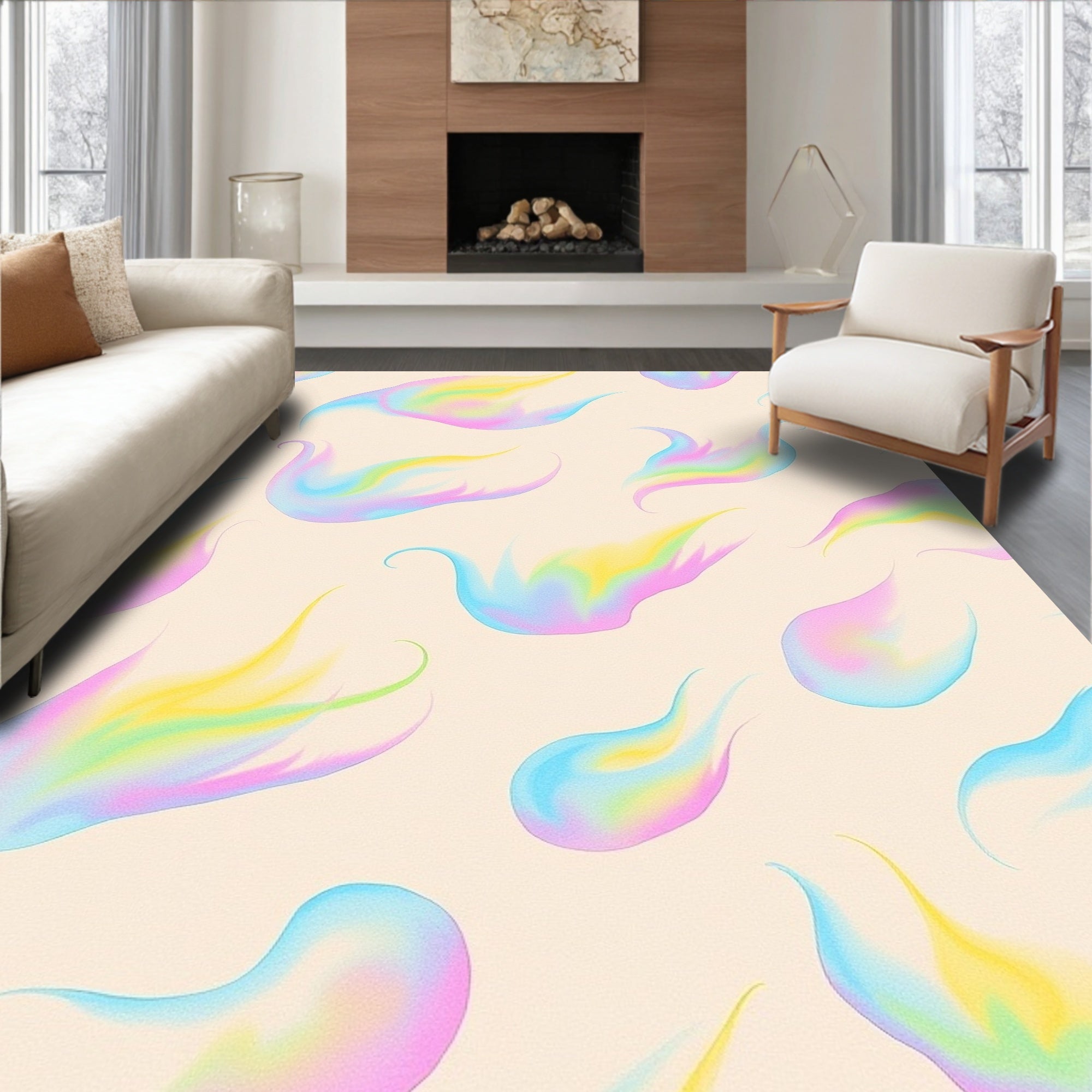 Holographic Pastel Flame Abstract Rug
