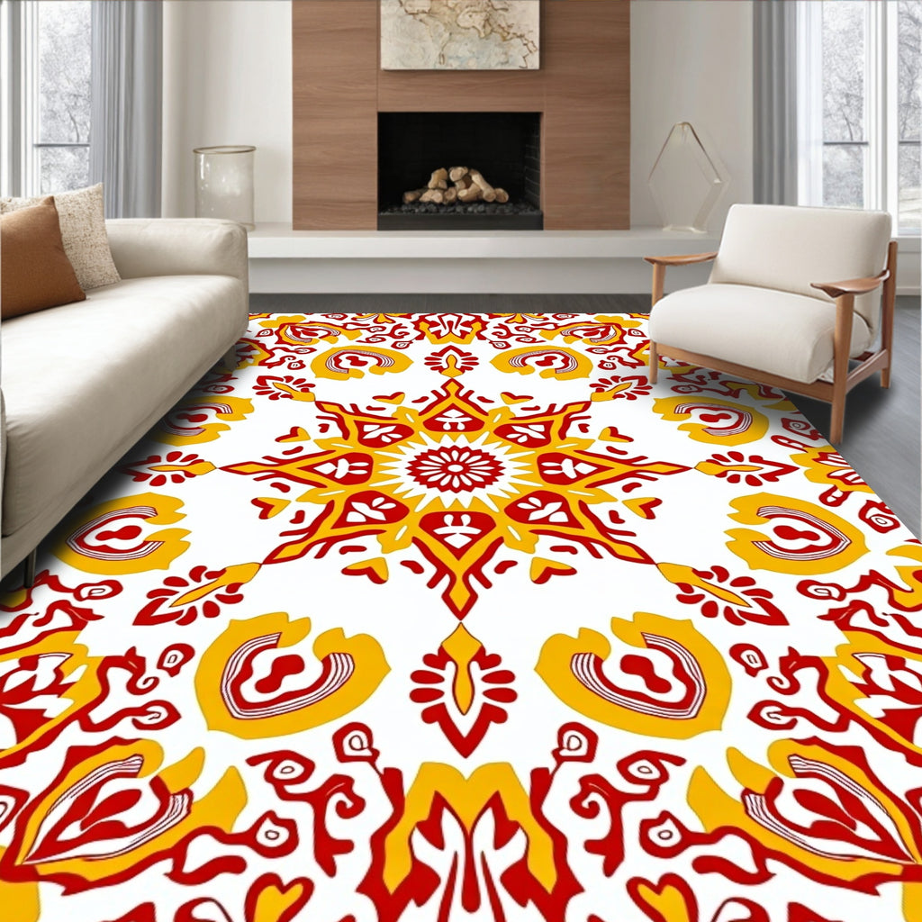 Red Yellow Medallion Starburst Rug