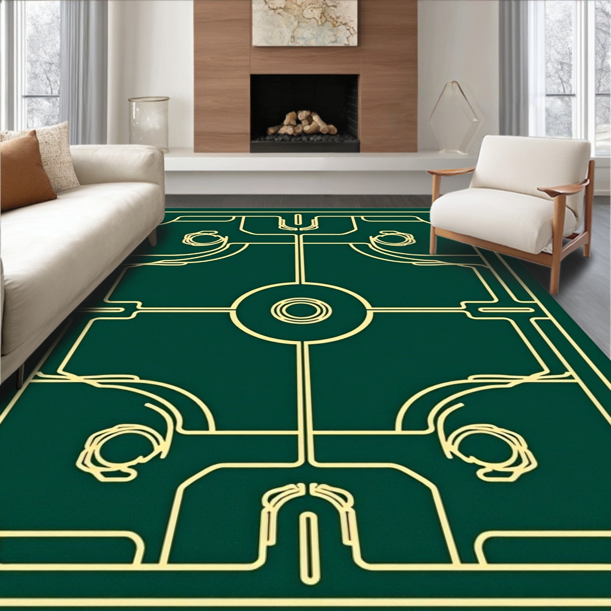 Gold Emerald Geometric Symmetry Rug