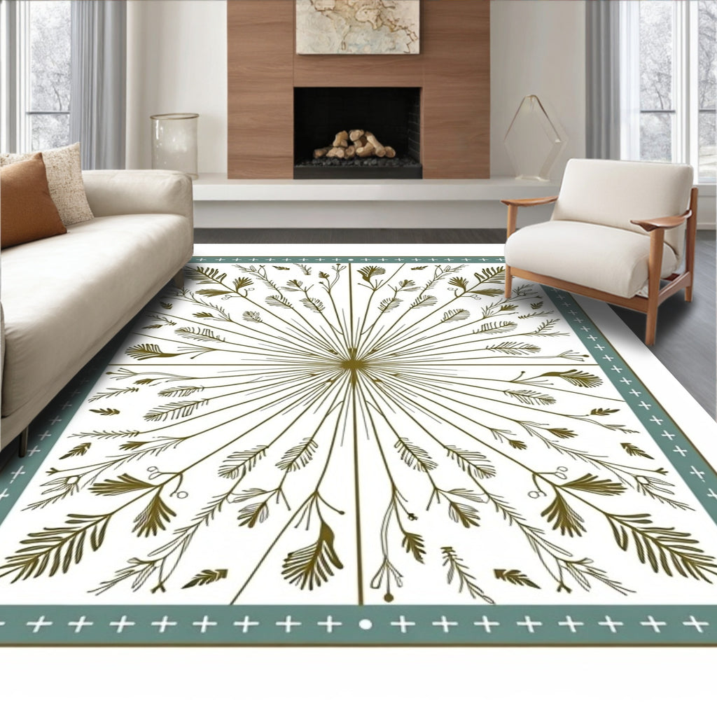 Golden Olive Botanical Burst Rug