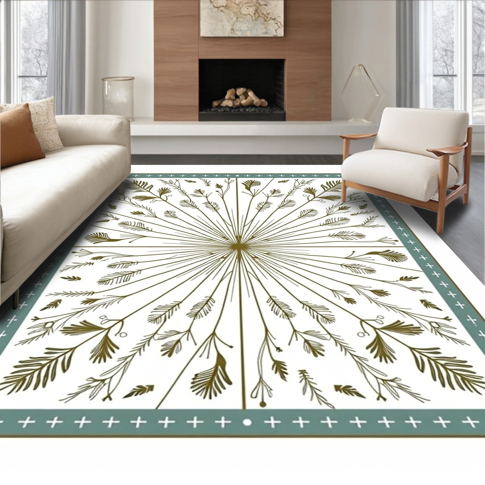 Golden Olive Botanical Burst Rug