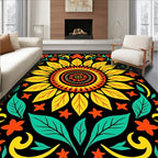 Vibrant Sunburst Floral Folk Art Rug