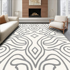Cream Gray Abstract Swirl Medallion Rug