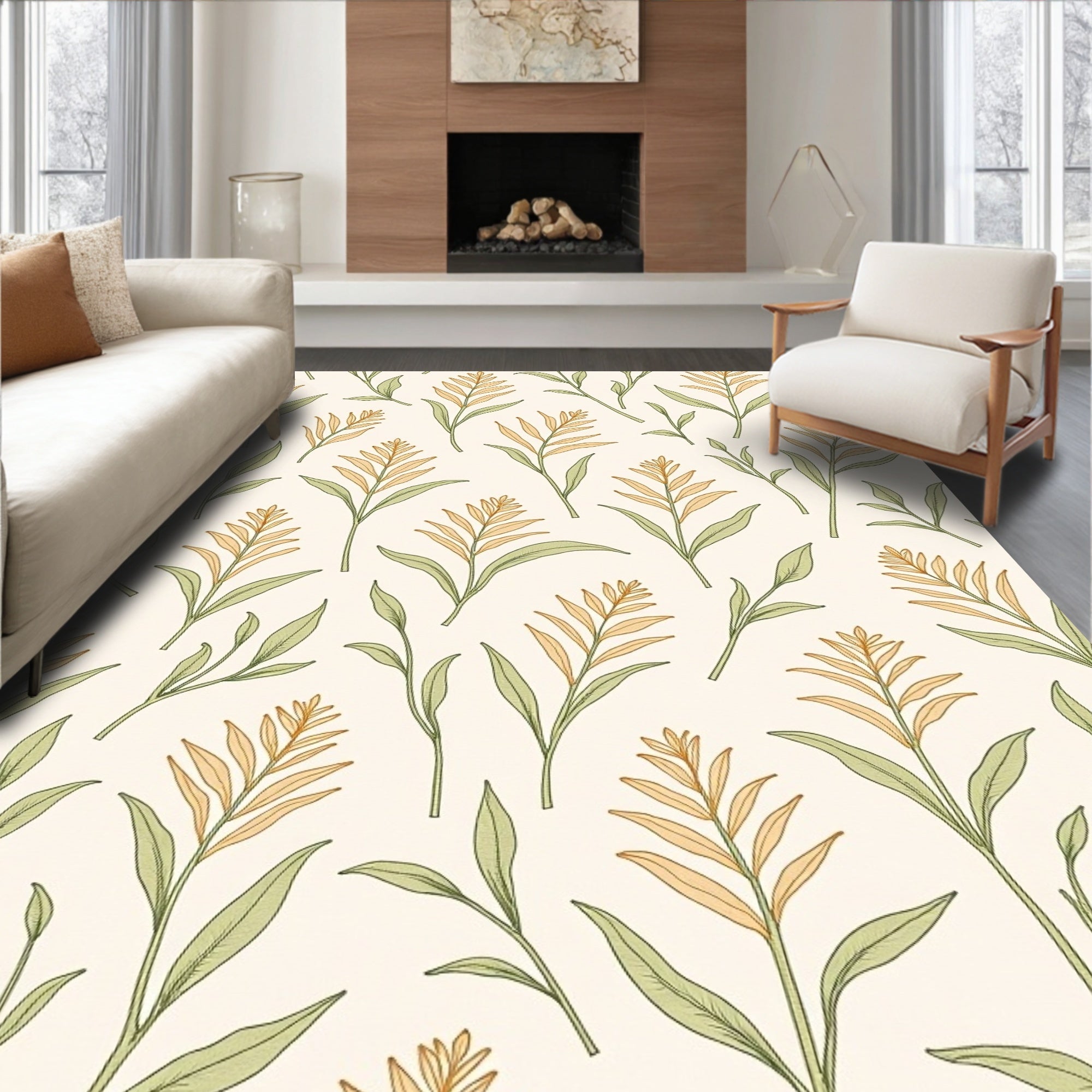 Earthy Wheat Stalk Botanical Arrangement Rug
