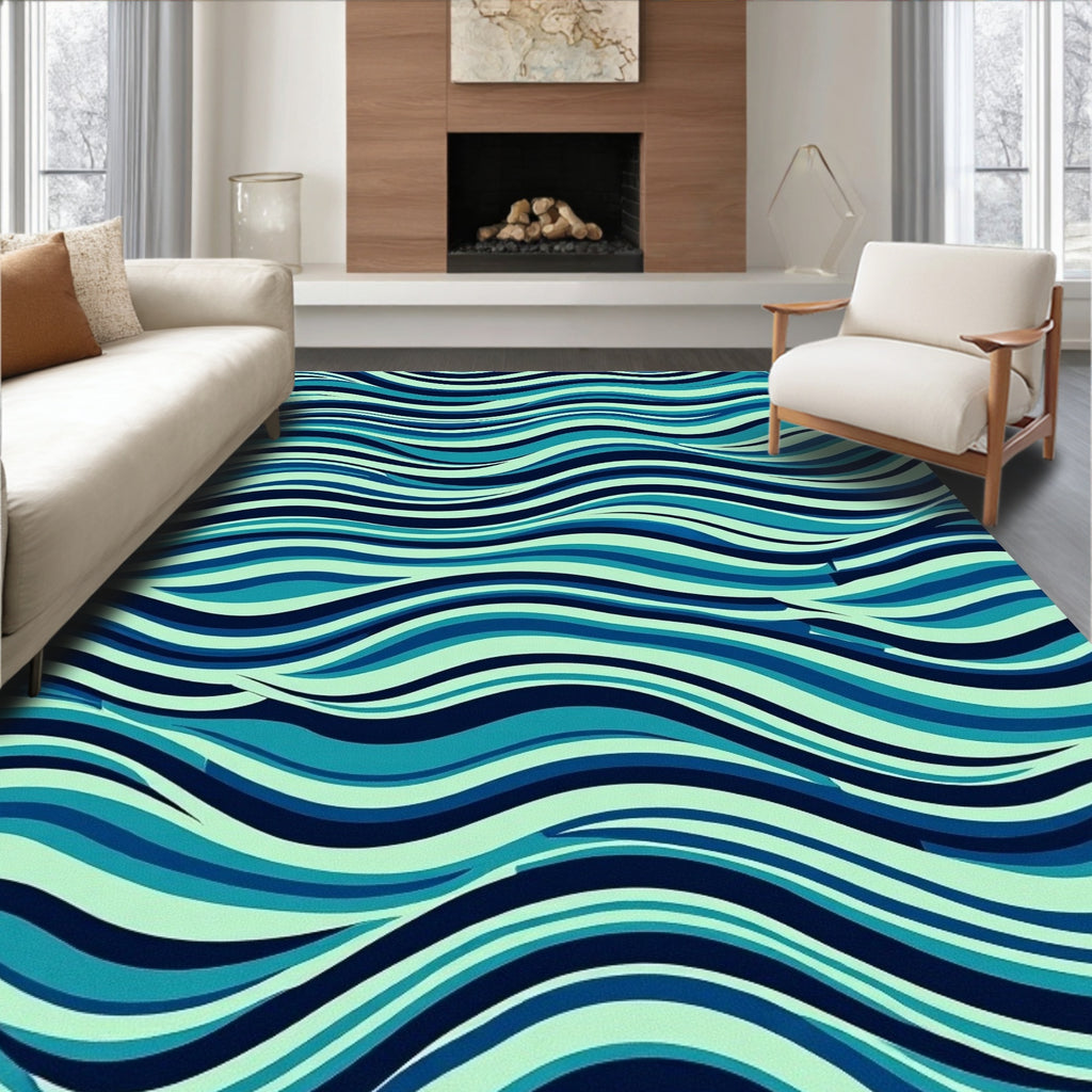 Wavy Blue Ocean Stripe Rug