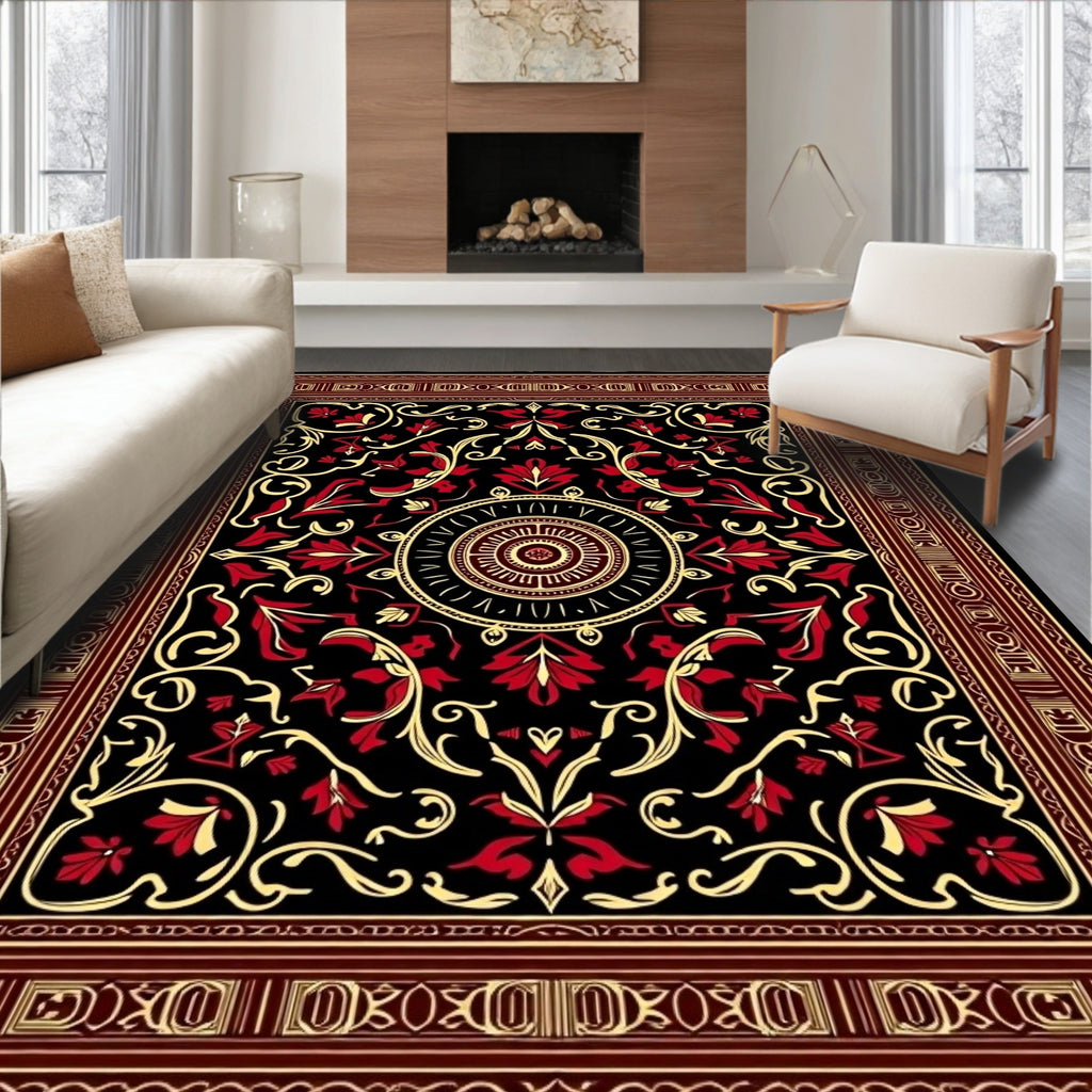 Bold Red Golden Floral Medallion Rug