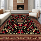 Bold Red Golden Floral Medallion Rug