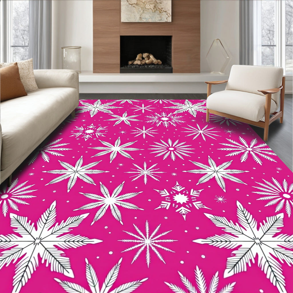 Bright Pink Snowflake Winter Art Rug