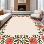 Coral Floral Vine Border Rug
