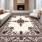 Ornate Crimson Floral Scroll Border Rug
