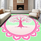 Pink Bare Tree Scalloped Frame Rug