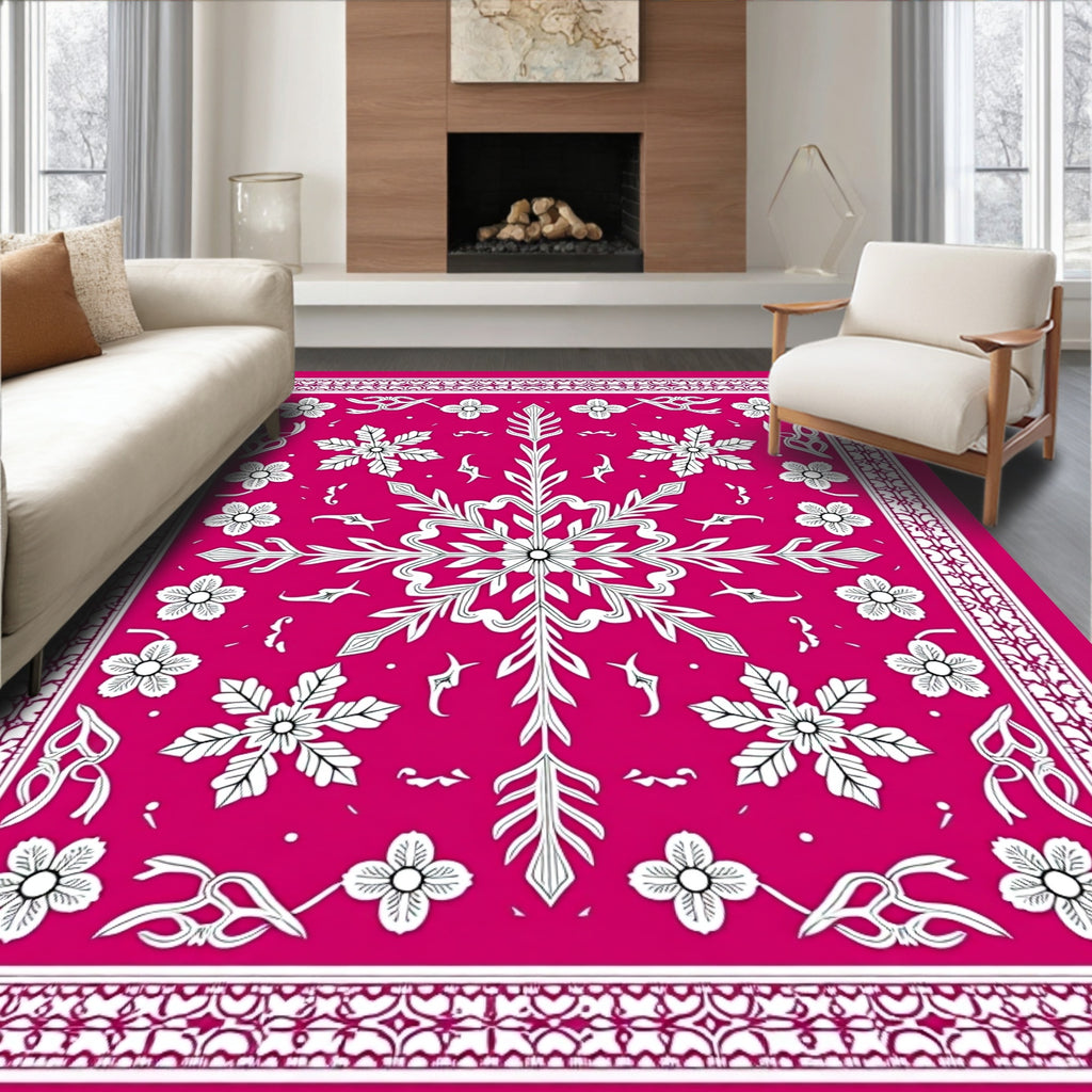 Vibrant Pink Floral Lattice Medallion Rug