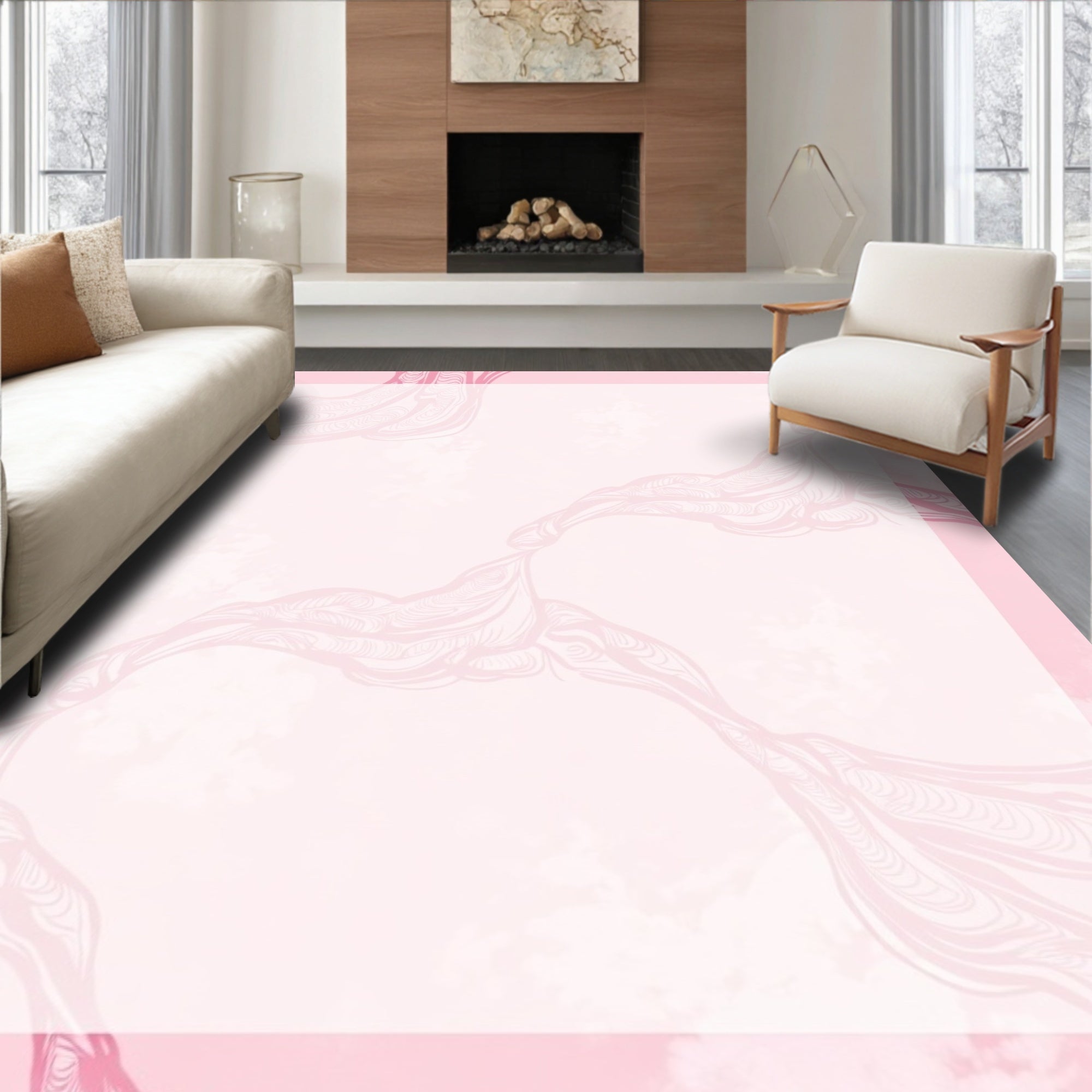 Blush Pink Flowing Abstract Form Rug