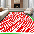 Red White Interlocking Stripes Rug