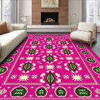 Vibrant Pink Green Diamond Starburst Rug