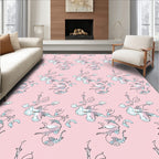 Pastel Pink Whimsical Bird Floral Rug