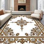 Ornate Brown Floral Square Medallion Rug