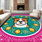 Charming Dog Teal Floral Ornament Circle Rug
